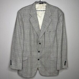 Casual Options Blue Houndstooth Plaid Silk Wool Blend Single Breasted Blazer